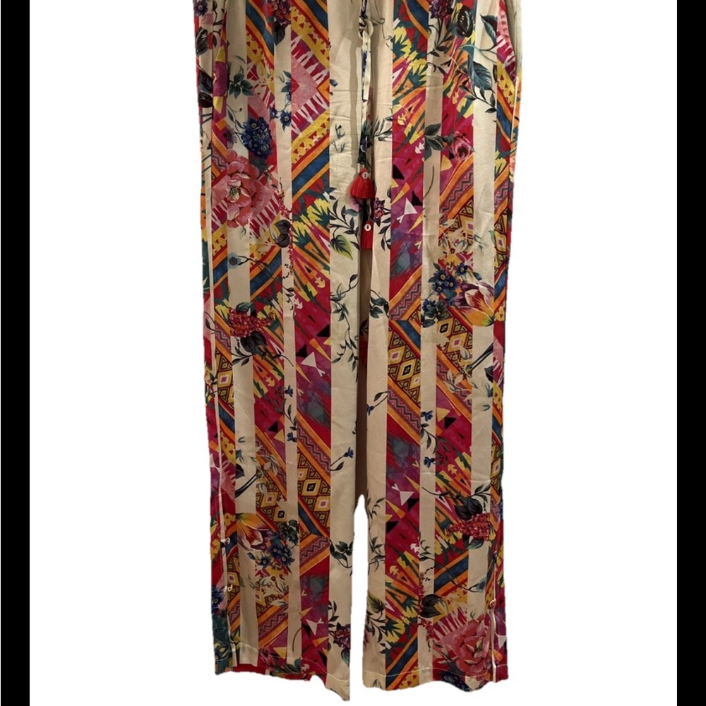 Johnny Was Red Wide Leg Silk Pants Size Small